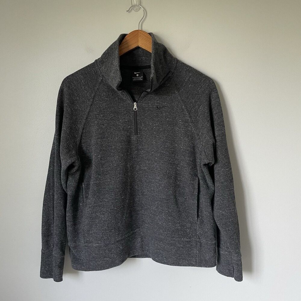 Nike Knit Quarter Zip Pullover Sweatshirt Athletic Lounge Dark Gray Size Small